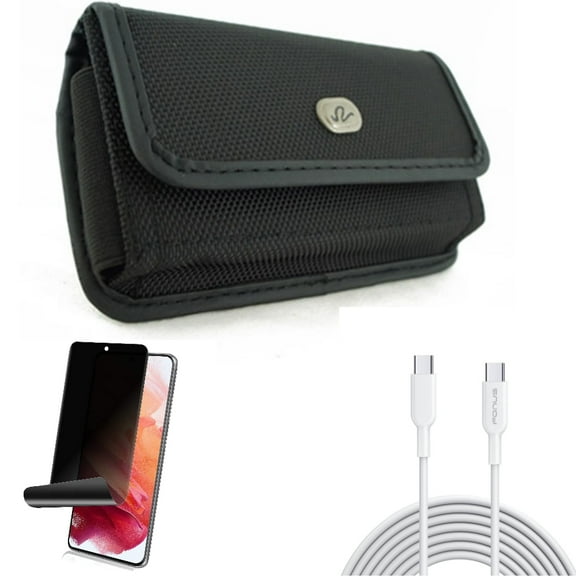 Privacy Screen Protector & 10ft Long Type-C Cable & Case Belt Clip for Samsung Galaxy S22 (6.1") - TPU Film Fingerprint Works & Fast Charger Cord PD & Rugged Holster Accessory Bundle