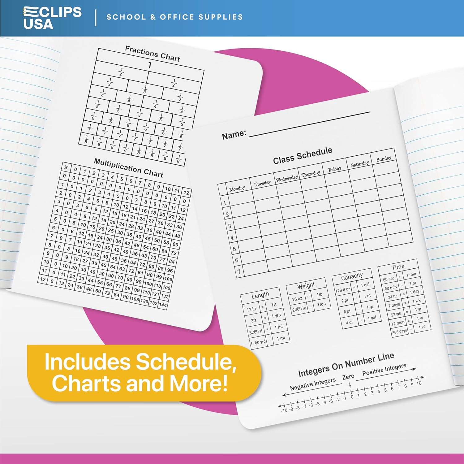 E-CLIPS USA Hard Cover Wide-Ruled Writing Paper Composition Notebooks with Geometric Design, 24-Pack