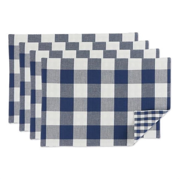 Design Imports Z02388 Navy & Off White Reversible Gingham & Buffalo Check Placemat - Set of 4