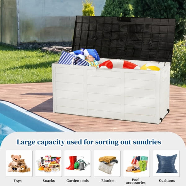 280L Garden Storage Box with Wheels - Weatherproof, Lockable, Tool-Free Assembly，Black&White