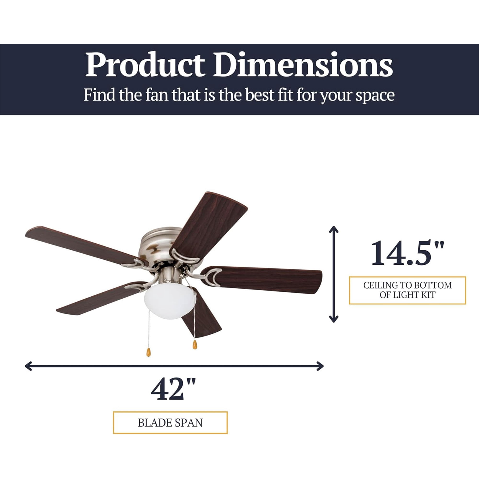 Prominence Home Alvina 42 Inch Flush Mount Ceiling Fan with Light, Brushed Nickel