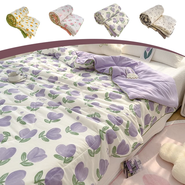 Sentmoon Couverture Rafraîchissante Simple Été Couette Amicale Unie Imprimée Lavée Couette d'Été Ventilation Couette 150x200cm Couverture Rafraîchissante d'Été pour Chambre de Dortoir