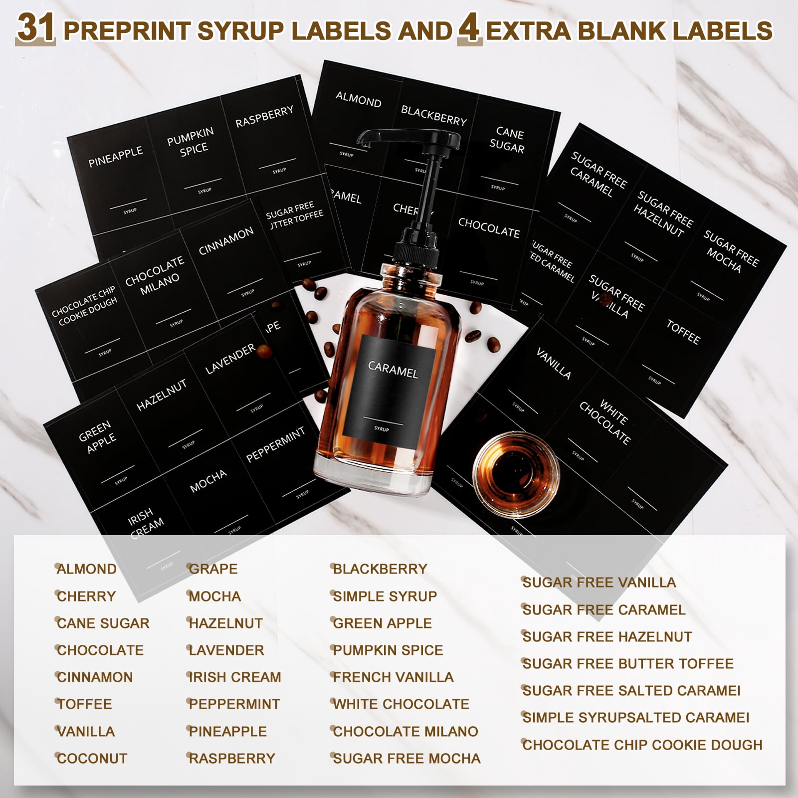 GM GMISUN Coffee Syrup Dispenser for Coffee Bar, Glass Syrup Dispenser with 1/4oz Large Capacity Pump, Coffee Syrup Pump Dispenser Bottle
