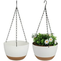 2 Pack 10 Inch Hanging Planter, Self Watering Plant Pot Hanging Baskets Holder Plants with Drainage Holes & Removable Tray for Garden Home-White