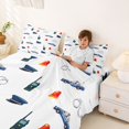 thumbnail image 3 of Manfei Police Hat Queen Sheets,Cartoon Boys Art Queen Sheet Sets,White,4-Piece,1 Flat Sheet, 1 Fitted Sheet and 2 Pillowcases, 3 of 6