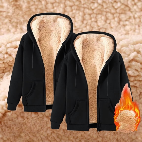 Hicidod Winter Jackets for Men Fleece Lined Thicken Warm Full Zip Hoodies Fashion Solid Drop Shoulder 2pc Hooded Sweatshirt