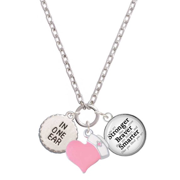 Delight Jewelry Silvertone In One Ear ''Out the Other'' - Light Pink Heart Nurse Strong Zoe Necklace