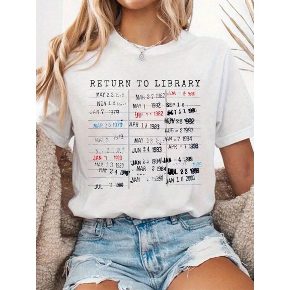 100% Cotton Women Clothes Library Card Due Date Stamp Book Lover Reading Vintage Read T-Shirt