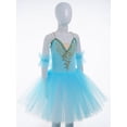 thumbnail image 4 of Zaldita Kids Girls Adjustable Straps Lace Rhinestone Swan Dance Ballet Tutu Dress Camisole Skirted Leotard Dancewear Light Blue 13-14, 4 of 7
