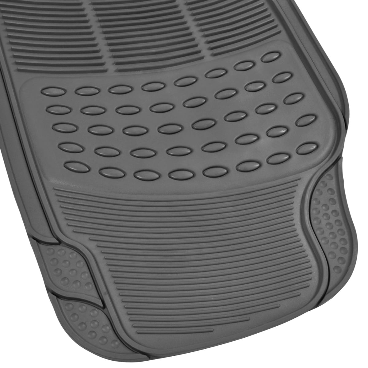 BDK Front Car Rubber Floor Mats, 2-Piece, Black Beige Gray, Heavy Duty