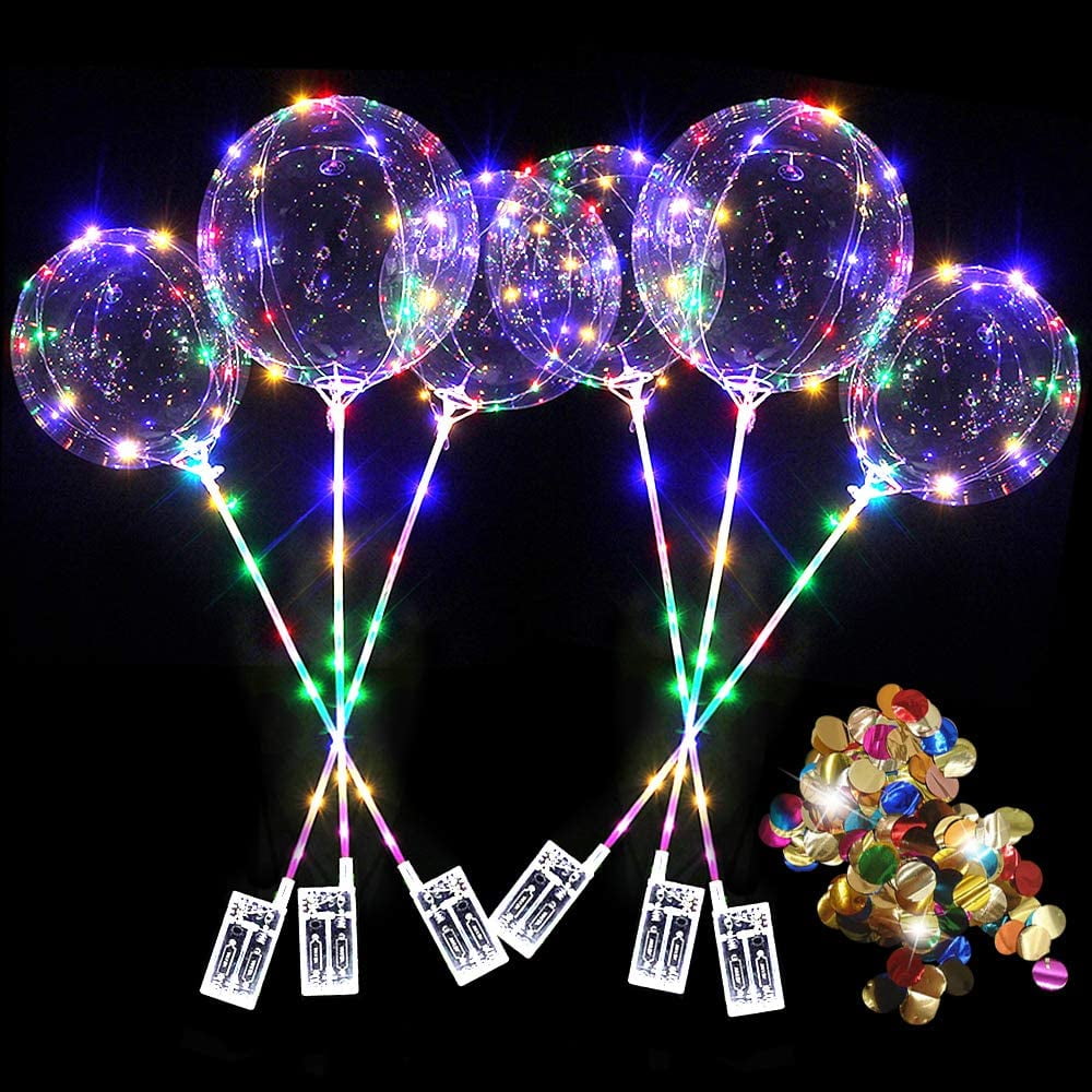6 x 20 Inch LED Lights BoBo Balloons Colourful Sequins Flashing LED