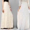 thumbnail image 2 of Jupes Maxi de Plage pour Femmes en Dentelle Florale, Taille Haute Élastique, Plissées, Coupe A, 2 of 8