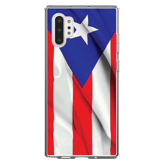 DistinctInk Clear Shockproof Hybrid Case for Galaxy Note 10 PLUS (6.8" Screen) - TPU Bumper, Acrylic Back, Tempered Glass Screen Protector - Red White Blue Puerto Rico Flag