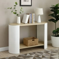 End Table for Small Spaces with 2-Layer Storage, Stable Frame & Easy Assembly (Natural & White)