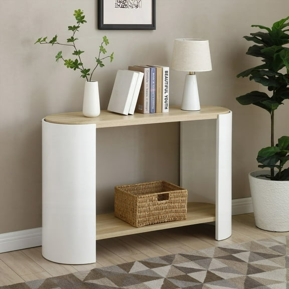 End Table for Small Spaces with 2-Layer Storage, Stable Frame & Easy Assembly (Natural & White)