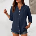 thumbnail image 7 of Godom Womens 3/4 Sleeve Button Down Shirts Cotton Linen Tops V Neck Casual Loose Fit Blouses, 7 of 7
