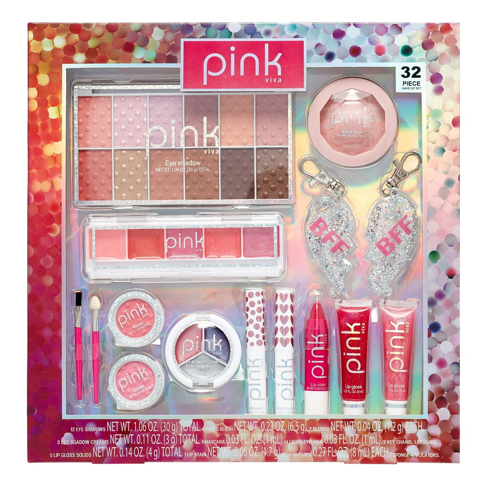 Pink Viva BFF Makeup & Cosmetics Gift Set, 32 Pieces (13 Value)