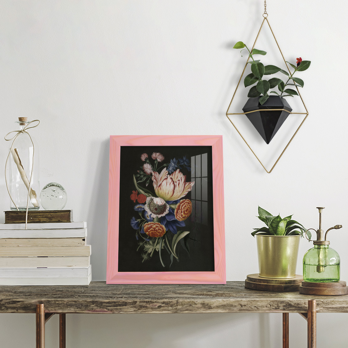 Dramatic Bouquet II -Framed Print w/glass-Sunset Pink