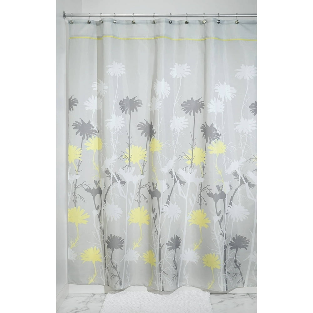 InterDesign Daizy Fabric Shower Curtain, Stall 54" x 78", Gray/Yellow