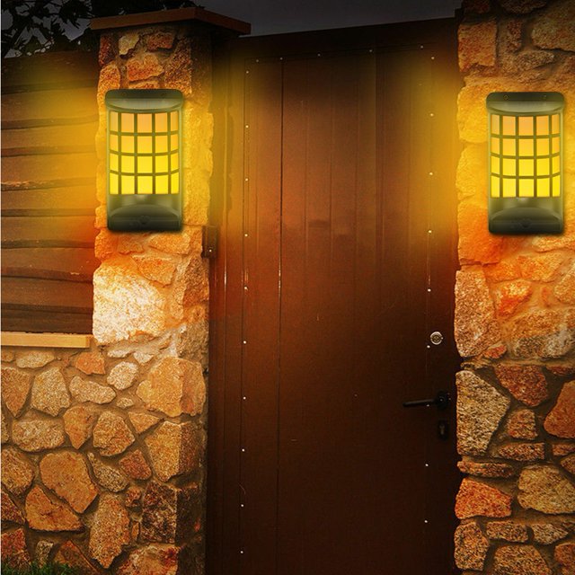 Luces de Llama Solar Al Aire Libre, Lámpara de Parpadeo Solar, Lámpara parpadeante LED IP65 Luces Nocturnas Impermebles Lámparas de Pared para la Cubierta de Patio