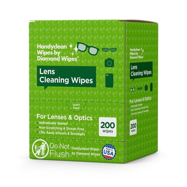 Toallitas limpiadoras de lentes Diamond Wipes HandyClean 200, empaquetadas individualmente