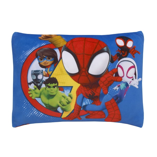 Marvel Spidey Let's Swing Blue, Red Squishy Toddler Pillow, Rectangle, Polyester Spandex