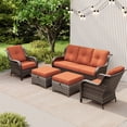 thumbnail image 4 of Meetleisure 5 Piece Wicker Patio Furniture Set, Rattan Chairs with 3-Seater Sofa, Ottomans, High Back, Deep Seating, Wide Armrest, Thick Cushions for Deck Porch, Orange, 4 of 9