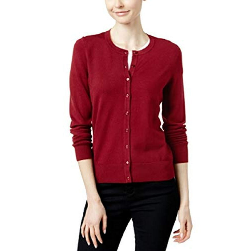 Charter Club - Charter Club Crew-Neck Cardigan (New Red Amore, M ...