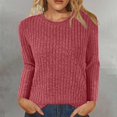 thumbnail image 2 of Bovemsi Womens Sweaters Cozy Women's Autumn Solid Color Round Neck Strip Bottom Loose Casual Seven Quarter Sleeve Top Business Casual Sweaters, 2 of 7