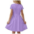 thumbnail image 3 of Wxirdiow Girl Casual Dress Girls Dress Summer Ruffle Sleeve Mesh A Line Casual Party Dresses with Pockets Purple Size,4-5 Years, 3 of 9