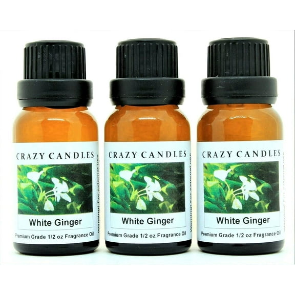 Crazy Candles White Ginger 3 Bottles 1/2oz Each (15ml) Premium Grade Scented Fragrance Oil Made in USA