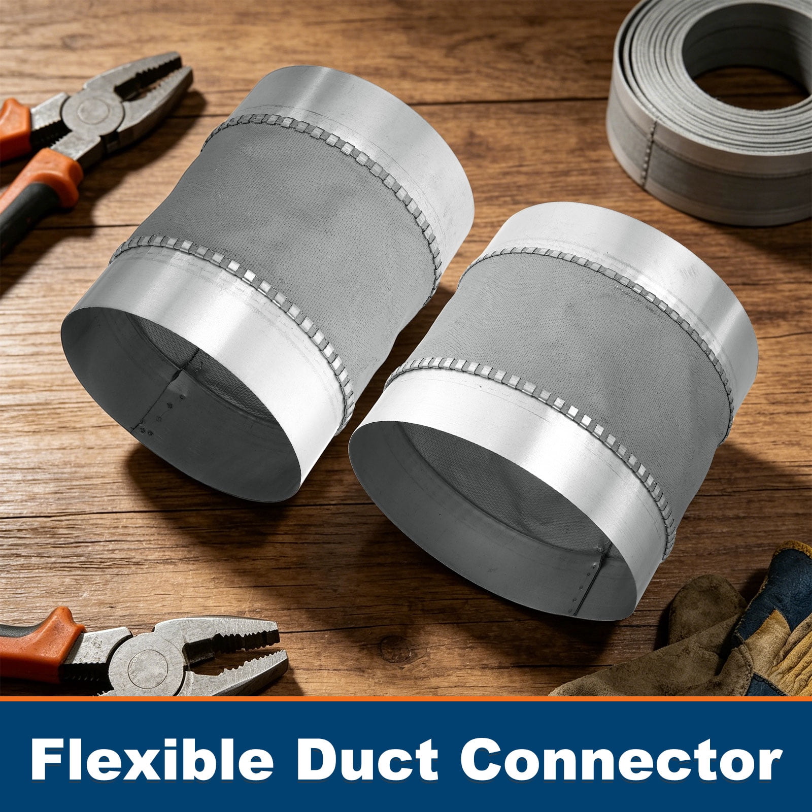 Uxcell Flexible Duct Connector (6", Silver)(2Pcs) - Galvanized Steel, Round Vibration-Reducing Male Fit Coupler Ducting Connector Pipe Extender Fitting for Dryer Vent Hose / HVAC Systems