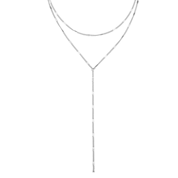 Uxcell Lariat Necklace for Women, Dainty Pendant Necklaces Long Y-Shaped Layered Beaded Chain Drop for Jewelry Gifts, Silver