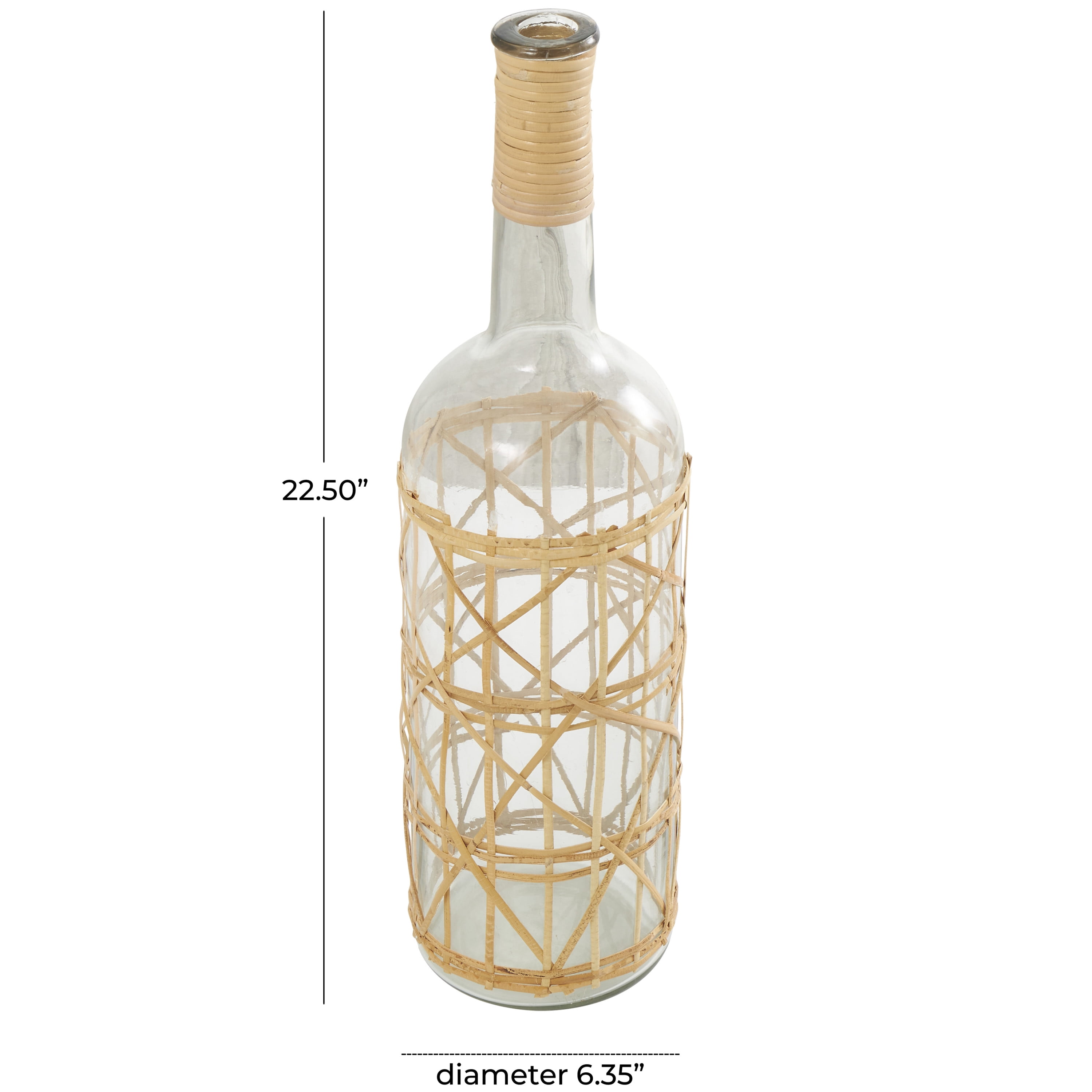 DecMode 23" Handmade Tall Glass Vase with Light Brown Rattan Woven Body and Neck
