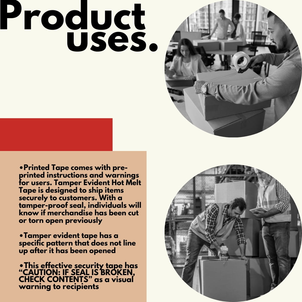MMBM Tamper-Proof Security Tape, 3" x 110 Yards, Red/White Stripes, Tamper-Evident & Cargo Protection, 24 Rolls