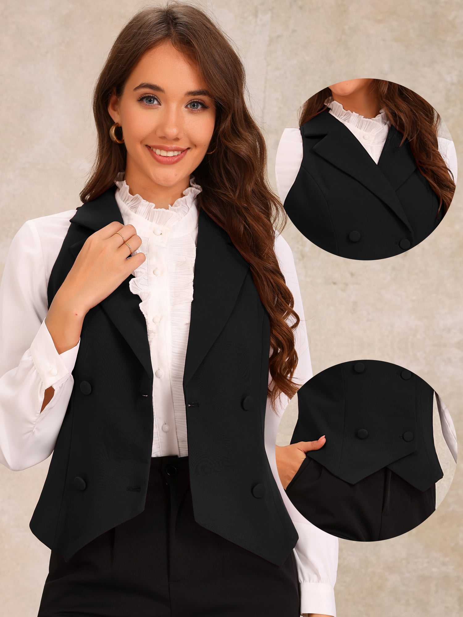 DARING DIVA Women's Notched Lapel Waistcoat Vest Double Breasted XS Black