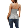 thumbnail image 2 of Women Spaghetti Strap Sequin Camisole Tank Top Glitter Sparkle Sleeveless Casual Party Peplum Cami Tops Shirt, 2 of 9