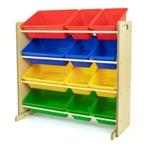 Humble Crew Primary Toy Storage Organizer with 12 Plastic Storage Bins, Natural/Primary