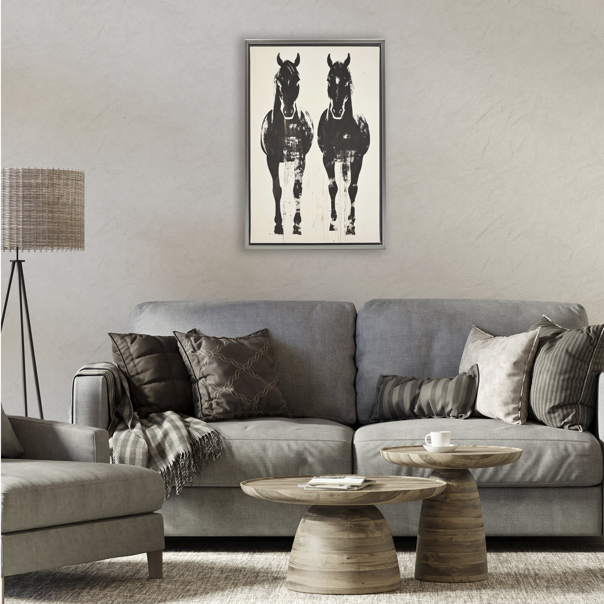 Stupell Industries Silhouetted Horse Couple Gray Framed Floater Canvas Wall Art, design by Petal Prints Design