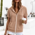 thumbnail image 6 of Women's Short Sleeve Zip Up Hoodie Lightweight Sweatshirt Jacket Full Zip Drawstring Hooded Outerwear with Pockets Casual Summer Athletic Coat Workout, 6 of 8