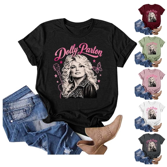 Womens Dolly Shirts Country Music Legend T-Shirt Crewneck Short Sleeve Shirt Vintage Graphic Blouse Loose Fit T-Shirt Trendy Tee Tops L