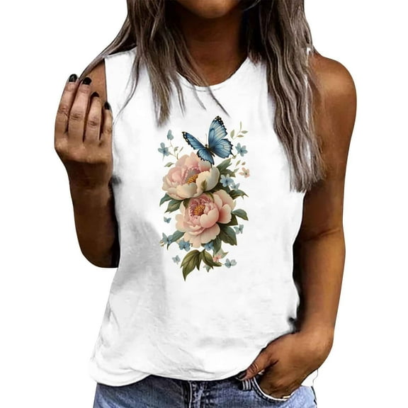 Floruhand Women's Summer Tank Tops Sleeveless Vintage Flower Graphic Tees Boho Cami Shirt Blouse