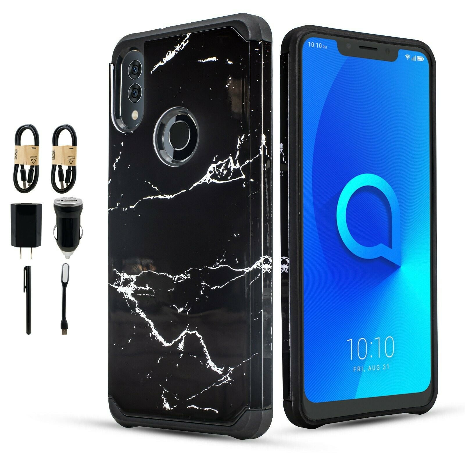 Value Pack and Case for Alcatel 3V (2019) 5032W Marble Case Phone