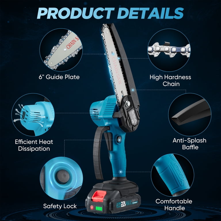 Saker Mini Cordless Chainsaw 6 inch, 22V Battery photo 5