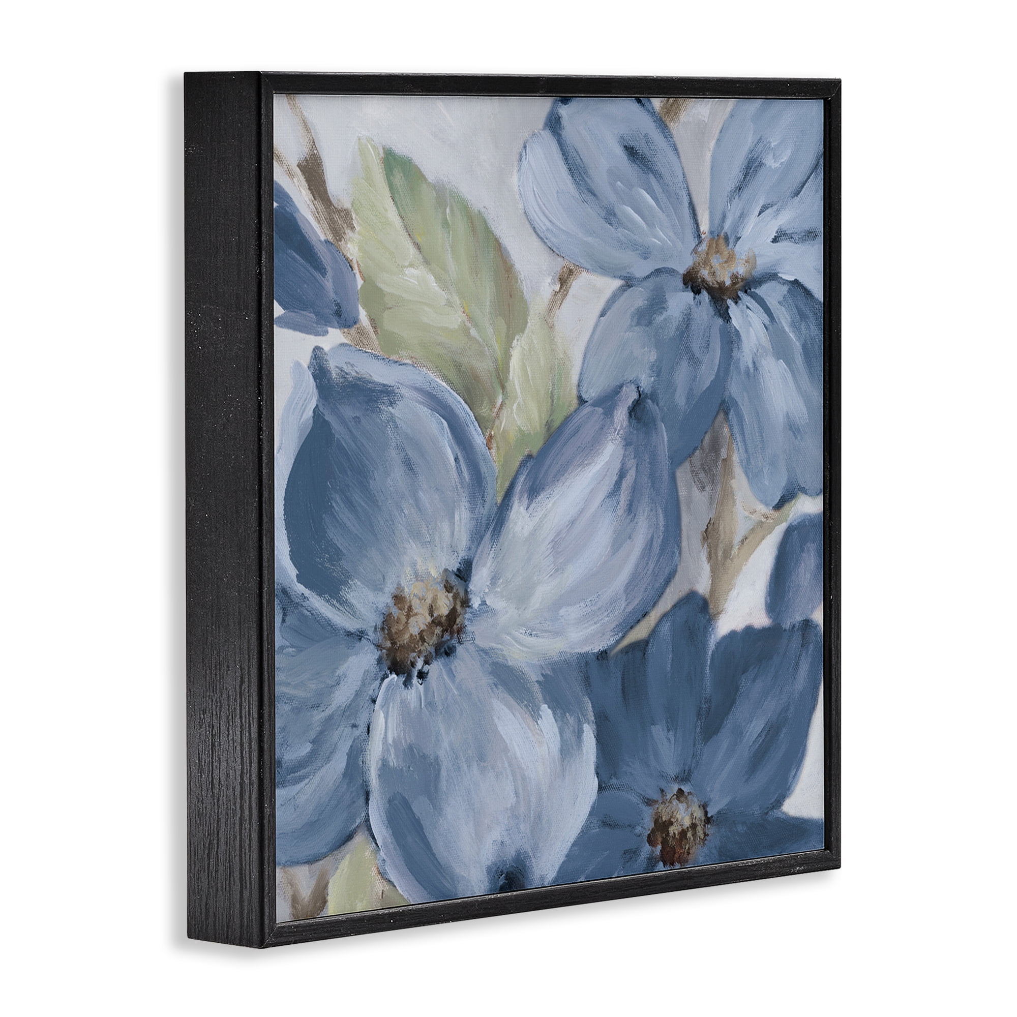 Stupell Industries Silent Blue Bloom Botanical & Floral Painting Black Framed Art Print Wall Art, 24 x 24