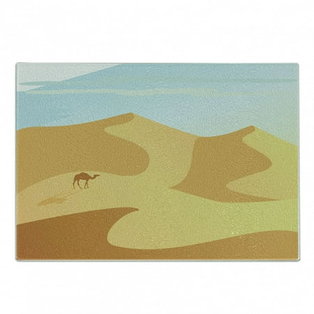 

Dune Cutting Board Little Camel Silhouette Wandering Around in the Desert Sand Hills Graphic Decorative Tempered Glass Cutting and Serving Board in 3 Sizes by Ambesonne