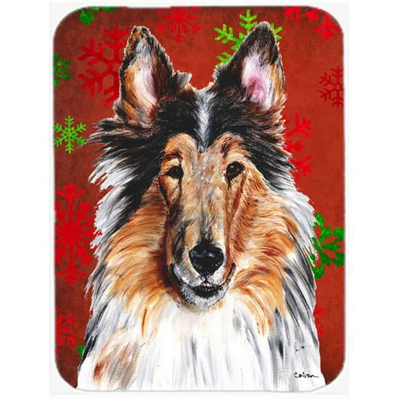 Collie Red Snowflakes Holiday Mouse Pad, Hot Pad Or Trivet, 7.75 x 9.25 In.