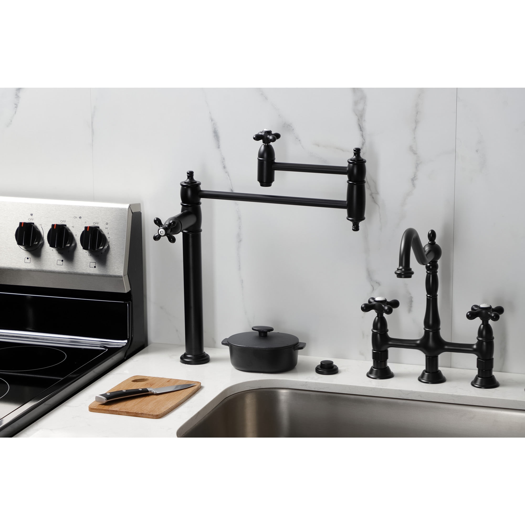 Kingston Brass KS3700AX Restoration Deck Mount Pot Filler Faucet, Matte Black