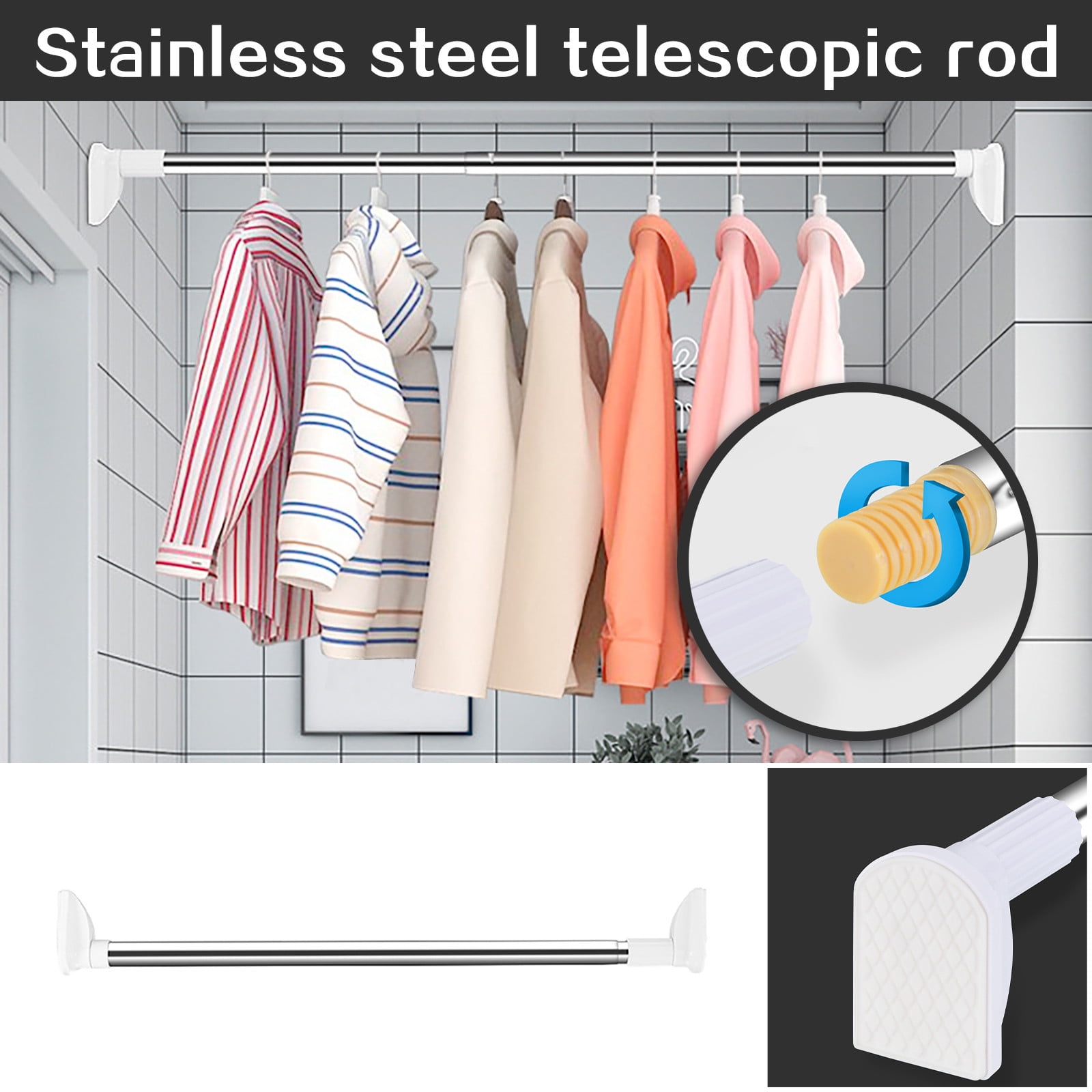 Dvkptbk Closet Rod No Punching Telescopic Rod Bedroom Curtain Rod Clothes Rod Bathroom Shower Curtain Rod Clothes Hanger Lift Shrink Support Rod Wardrobe bold 25mm Diameter 50 80 Tools on Clearance Wa...