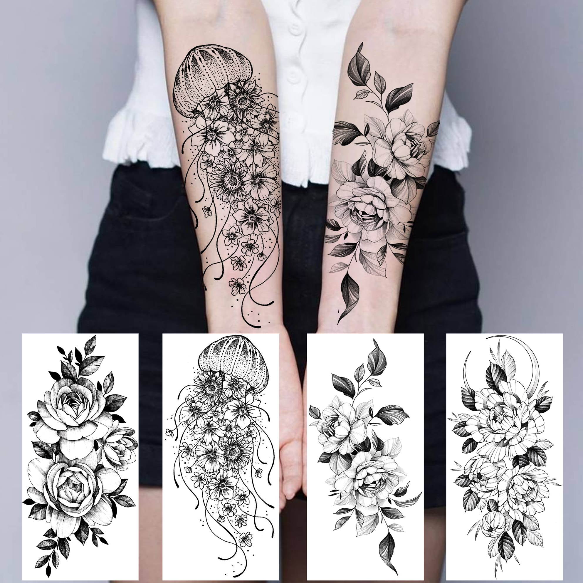 Temporary Tattoo Large Floral Realistic Temp Tattoo for - Etsy